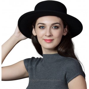 Womens 100% Wool Felt Hat Winter Panama Fedora Pork Pie Hats Bow Black at  Women’s Clothing store