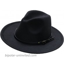 Women's Classic Felt-Panama-Hat with Belt Buckle Wide Brim Fedora-Hat Black with Black Belt Buckle Medium  at  Women’s Clothing store