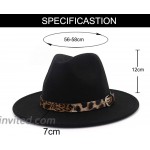 Women's Leopard Felt Panama Hats Classic Wide Brim Fedora with Belt Buckle - Medium 56-58cm 22-22.8in Black with Leopard Belt at Women’s Clothing store