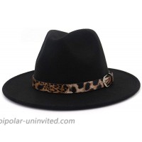 Women's Leopard Felt Panama Hats Classic Wide Brim Fedora with Belt Buckle - Medium 56-58cm 22-22.8in Black with Leopard Belt at  Women’s Clothing store