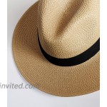 Womens Mens Wide Brim Straw Panama Hat Fedora Summer Beach Sun Hat UPF Straw Hat for Women at Women’s Clothing store
