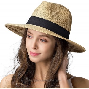 Womens Mens Wide Brim Straw Panama Hat Fedora Summer Beach Sun Hat UPF Straw Hat for Women at  Women’s Clothing store