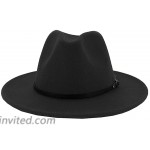 Womens Vintage Jazz Hat Fedora Hat Wide Brim Felt Hat with Belt Buckle Black with Black Belt Medium 22-23 at Women’s Clothing store