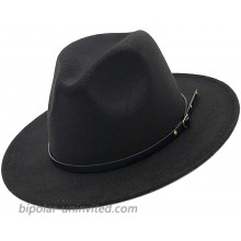 Womens Vintage Jazz Hat Fedora Hat Wide Brim Felt Hat with Belt Buckle Black with Black Belt Medium 22-23 at  Women’s Clothing store