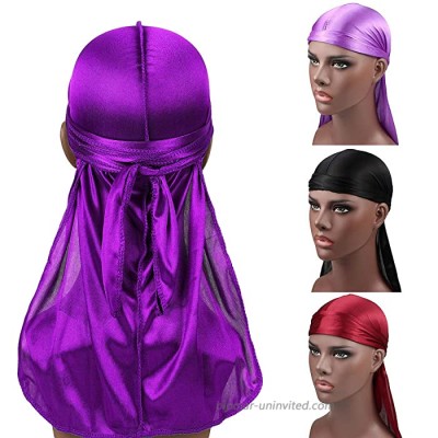 3 Pcs Silky Durag Pack with Wave Cap for Men Women Waves Satin Doo Rag Head Wrap Durag Long Tail Headscarf Soft Cap for Hair Waves