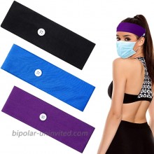 3 Pieces Button Headband Ear Protection Holder Yoga Hairband Headwrap for Face Cover Multifunctional Hair Band for Nurse Doctor Black Deep Purple Royal Blue
