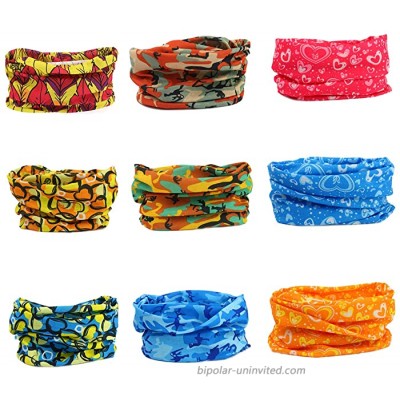 9 Pack Headbands Bandana Head Wrap Athletic Multifunctional Fashion Bands Sweat Wicking Hair Bands for Men Women Yoga Running Sports UV Shield Face Cover