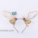 Adjustable Flower Headband Halloween Floral Garland Crown Halo Headpiece Boho with Christmas Ribbon Wedding Festival Party