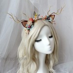 Adjustable Flower Headband Halloween Floral Garland Crown Halo Headpiece Boho with Christmas Ribbon Wedding Festival Party