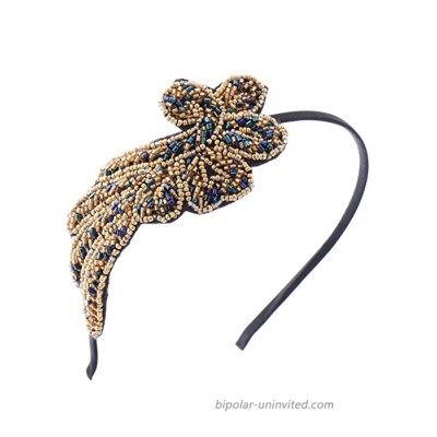 Alilang Women's Vintage 1920s Hand-Beads Retro Big Flower Leaf Flapper Headband Gold