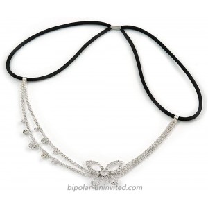 Avalaya Wedding Bridal Clear Crystal Butterfly Motif Elastic Hair Band Elastic Band Headband - 50cm L not Stretched