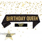 Birthday Queen SASH & Bonus Headband Black Satin Sash with Lace Trim & Gold Glitter Letters! Bonus Soft & Stretchy Headband! Cheers!