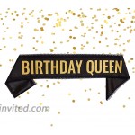 Birthday Queen SASH & Bonus Headband Black Satin Sash with Lace Trim & Gold Glitter Letters! Bonus Soft & Stretchy Headband! Cheers!