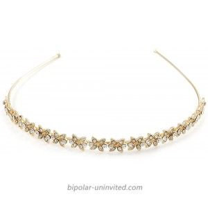 Bridal Wedding Prom Gold Plated Clear Crystal Floral Tiara Headband