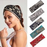 Brishow Boho Floral Stretchy Headbands Criss Cross Wide Headpiece Bohemia Style Printed Flower Fabric Head Wrap Fashion Cloth Hair Bands for Women and Girls 5 PCS