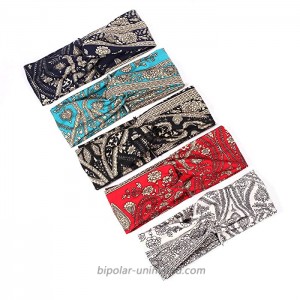 Brishow Boho Floral Stretchy Headbands Criss Cross Wide Headpiece Bohemia Style Printed Flower Fabric Head Wrap Fashion Cloth Hair Bands for Women and Girls 5 PCS