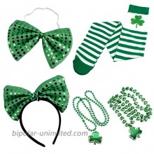 Canitor St. Patricks Day Accessories Set 5 PCS St Patricks Day Headband St Patricks Day Necklaces St Patricks Day Bowtie and St Patricks Day Long Stockings for Saint Patricks Day Parade