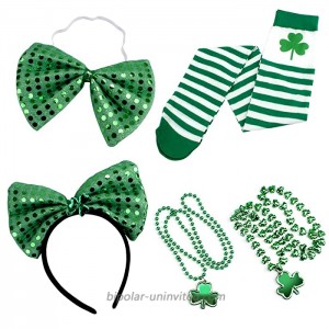Canitor St. Patricks Day Accessories Set 5 PCS St Patricks Day Headband St Patricks Day Necklaces St Patricks Day Bowtie and St Patricks Day Long Stockings for Saint Patricks Day Parade