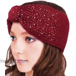 Dahlia Women's Wide Knitted Headband - Sparkle Bow - Burgundy at Women’s Clothing store
