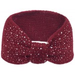 Dahlia Women's Wide Knitted Headband - Sparkle Bow - Burgundy at Women’s Clothing store