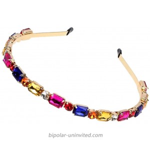 Fashion New Thin Gold Color Plated Metal Headbands for Women Colorful Glass Crystal Head Hoop Band Accessories multicolor