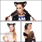 Fur Cat Ears with Bell Cosplay Girl Plush Furry Fox Ear Headwear Anime Costume Black with Bell