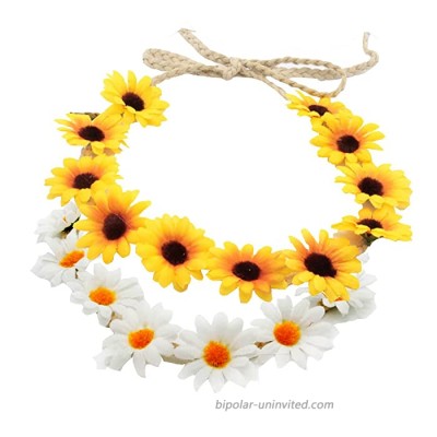 LD DRESS Women Bohemian Floral White Daisy Flower Elastic Headband Headpieces Yellow White