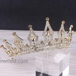 Lurrose Baroque Queen Crown Elegant Vintage Rhinestone Bridal Princess Tiaras Hair Jewelry for Pageant Party Wedding Prom Golden