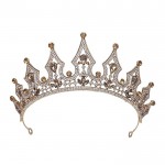 Lurrose Baroque Queen Crown Elegant Vintage Rhinestone Bridal Princess Tiaras Hair Jewelry for Pageant Party Wedding Prom Golden