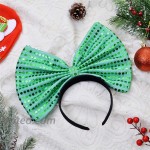 Lux Accessories Christmas Huge Green Polka Sequins Bow Black Costume Holidays Fashion Headband
