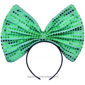 Lux Accessories Christmas Huge Green Polka Sequins Bow Black Costume Holidays Fashion Headband