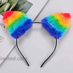 Lux Accessories Gay Pride Rainbow Furry Cat Ear Kitty Headband Hair Accessories