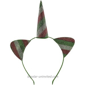 LUX ACCESSORIES Green Red White Faux Rhinestones Unicorn Cat Ears Christmas Fashion Headband
