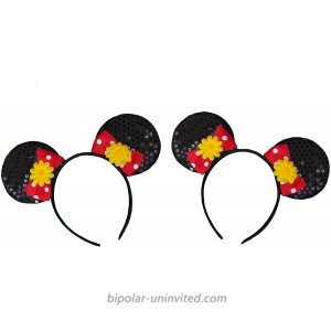 Novelty Pair Mickey Minnie Mouse Style Ears Headband for Boys Girls Parties Festivals Comes Double Flower [2 Black] at  Women’s Clothing store