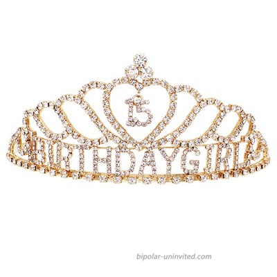 Rosemarie Collections Women's Rhinestone Birthday Tiara Crown Quinceanera Gold Tone