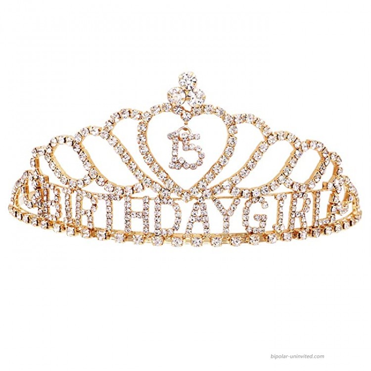 Rosemarie Collections Women's Rhinestone Birthday Tiara Crown Quinceanera Gold Tone