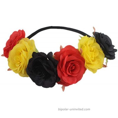 RoyaLily Rainbow Bohemia Stretch Rose Flower Headband Floral Crown for Garland Party Red Yellow Black