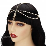 Yizaca Boho Crystal Head Chain White Rhinestone Hair Chain Beaded Headpieces Tassel Headband Jewelry for Women and Girls