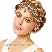 Yizaca Boho Crystal Head Chain White Rhinestone Hair Chain Beaded Headpieces Tassel Headband Jewelry for Women and Girls