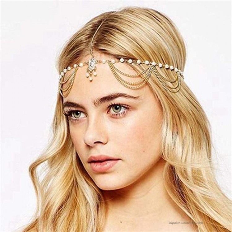 Zoestar Pearl Head Chain Tassel Headband Fashion Headpiece Jewelry for Women