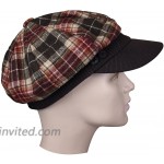 Brown Plaid Winter Cap with Ribbed Visor at Women’s Clothing store