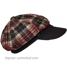 Brown Plaid Winter Cap with Ribbed Visor at  Women’s Clothing store
