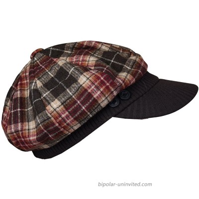 Brown Plaid Winter Cap with Ribbed Visor at  Women’s Clothing store