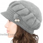 Dahlia Women's Newsboy Cap - Angora Wool Winter Hat with Dangling Pearl Gray at Women’s Clothing store