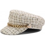 Women Plaid-Tweed Newsboy-Baker-Boy Hat Captain-Sailor Fisherman Hat Peaked-Beret with Chain  White at Women’s Clothing store