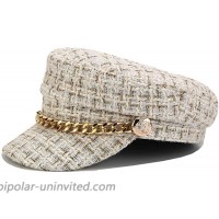Women Plaid-Tweed Newsboy-Baker-Boy Hat Captain-Sailor Fisherman Hat Peaked-Beret with Chain  White at  Women’s Clothing store