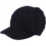 Womens Winter Elegant Cable Flower Knitted Newsboy Cabbie Cap Beret Beanie Hat with Visor Warm Plush Fleece Lined at Women’s Clothing store