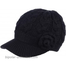 Womens Winter Elegant Cable Flower Knitted Newsboy Cabbie Cap Beret Beanie Hat with Visor Warm Plush Fleece Lined at  Women’s Clothing store