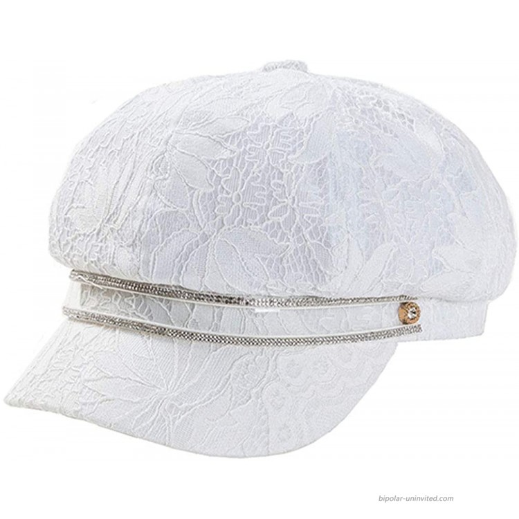 YAOSEN Women Lace Newsboy Cap Cotton Gatsby Cabbie Cap Visor Beret Hat with Adjustable Ribbon White at Women’s Clothing store