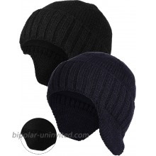 2 Pieces Men's Knit Earflap Hat Winter Beanie Hat Stocking Caps Warm Ear Flap Hat with Fleece Lined Knit Brimmed Ski Cap at  Men’s Clothing store